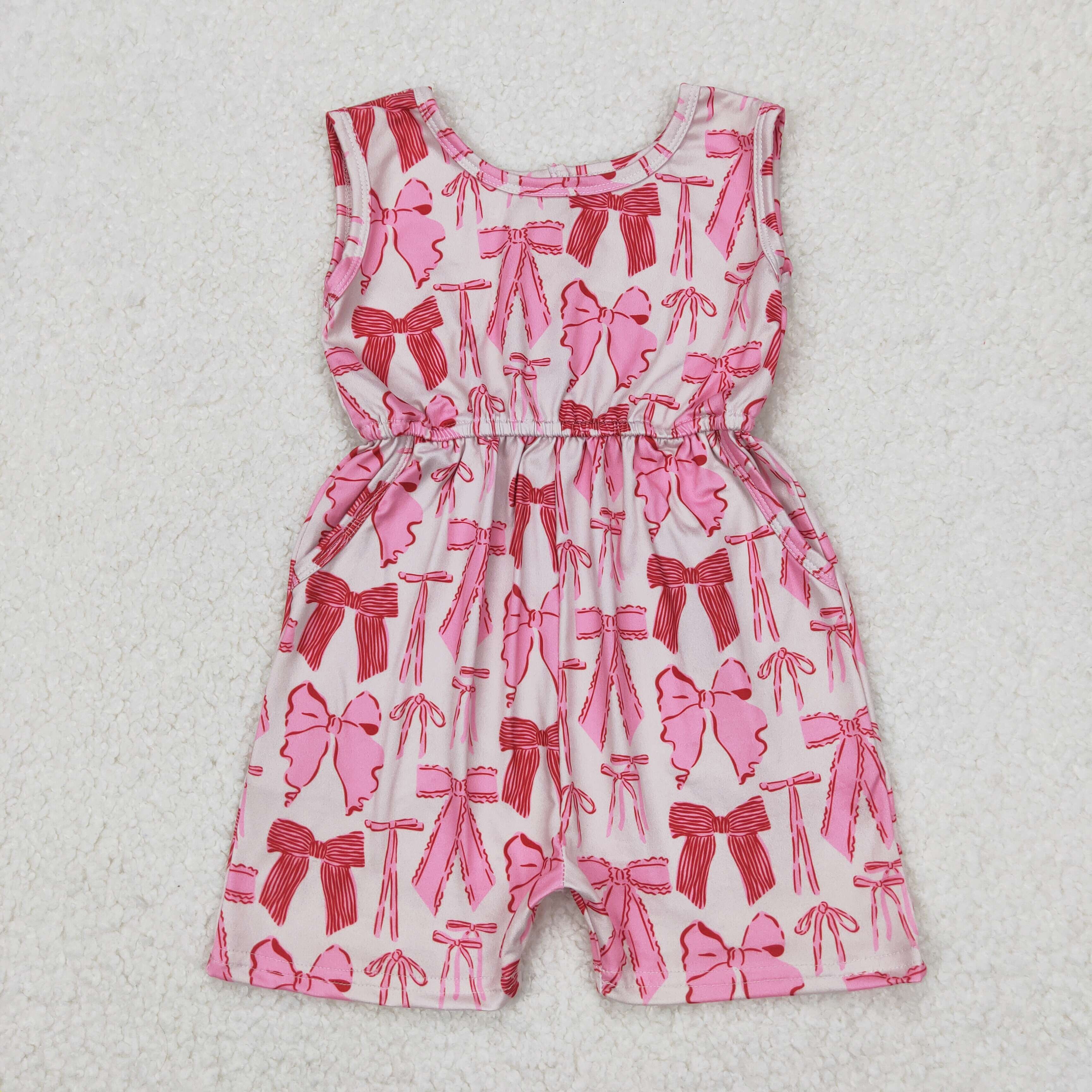 SR2670 3.25y Pink bow pattern sleeveless romper