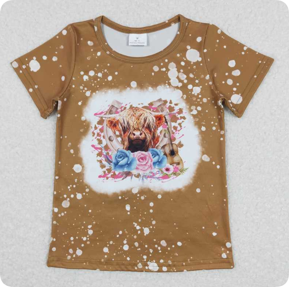 GT0333 3.25y Brown short-sleeved top with alpine bull head shirts