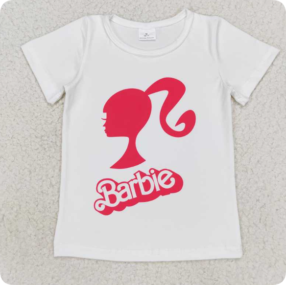 GT0344 3.25y Barbie head portrait white short sleeve shirts