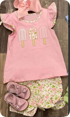 GSSO2508 3.25 y pre order Popsicle Pink Fly Sleeve Floral Shorts Set