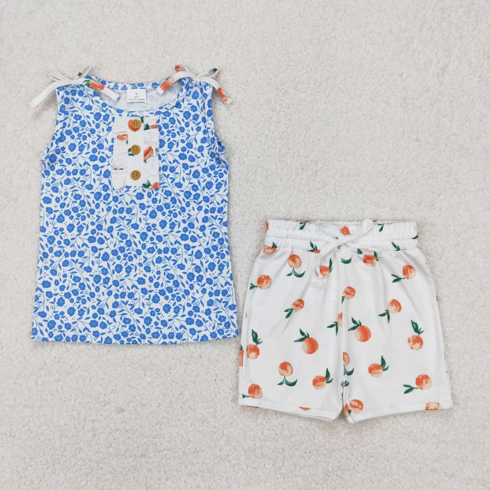 GSSO2355 3.26y  Blue floral floral button sleeveless peach shorts suit