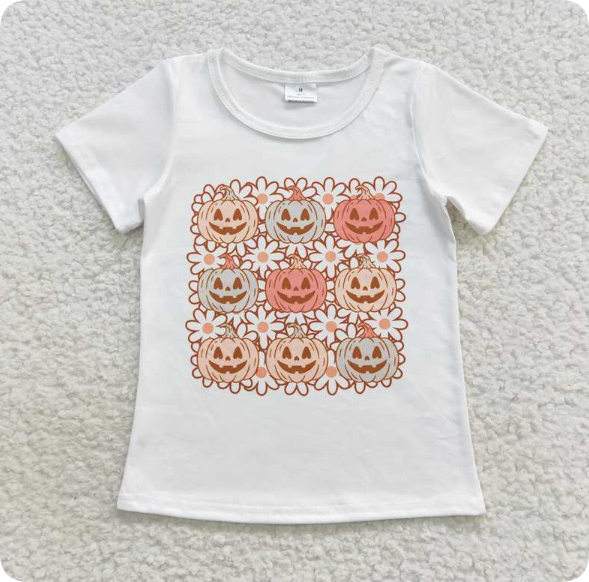 GT0290 3.26y Flower Smiley Pumpkin Beige Short Sleeve shirts