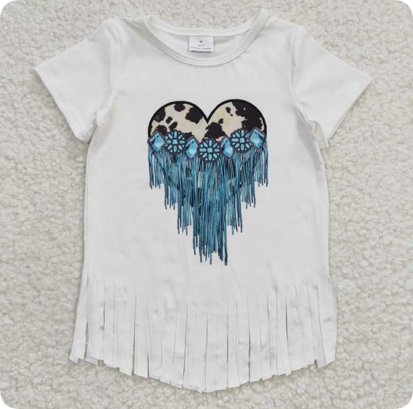 GT0137 3.26y Girls love gem tassel white short-sleeved shirts