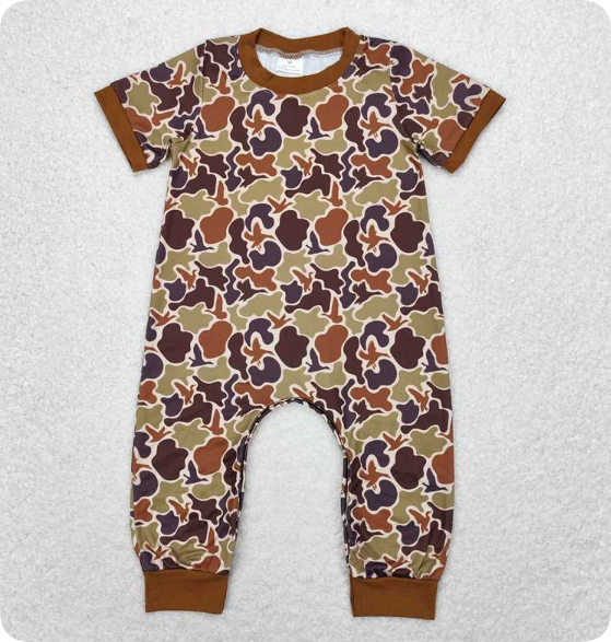 SR1814  3.27y Duck Camo Brown Short Sleeve romper