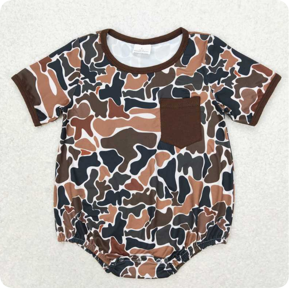 SR1580 3.28y Camo Brown Pocket Short Sleeve romper