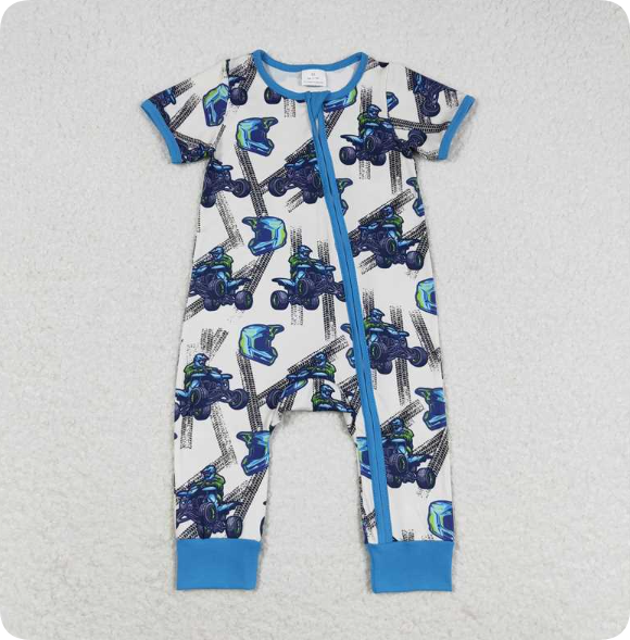 SR1379 3.28y Mountain motocross blue zipper short sleeve romper