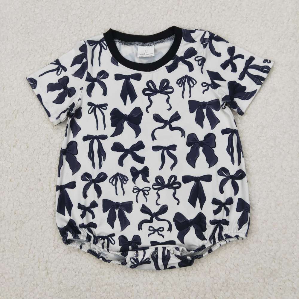 SR2820 3.29y Black bow pattern short sleeve romper