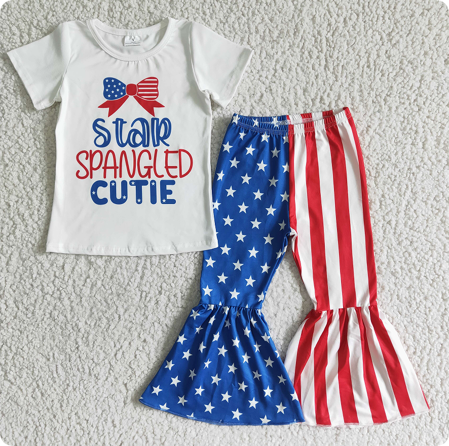 NC0006 3.29y National Day star white short-sleeved bell pants set