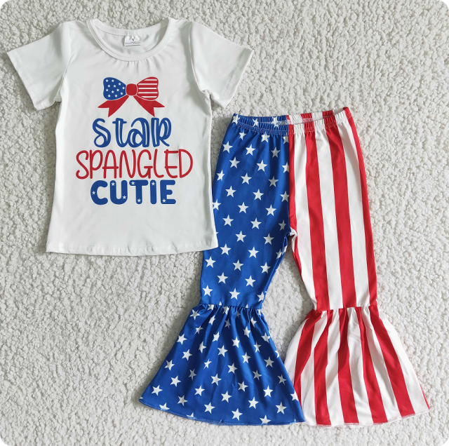 NC0006 3.29y National Day star white short-sleeved bell pants set