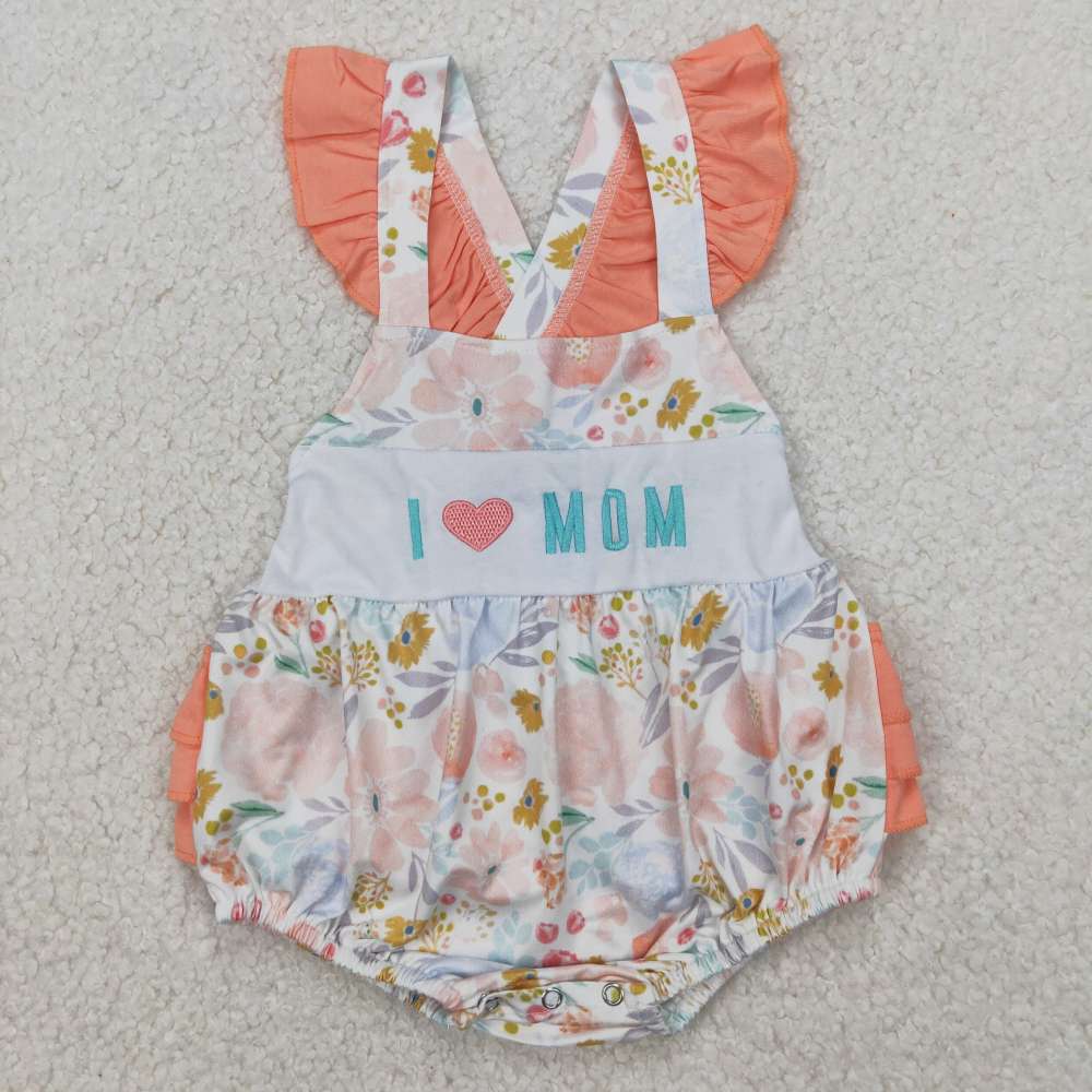 SR2948 3.31y Embroidery i love mom flowers leaves orange lace vest romper