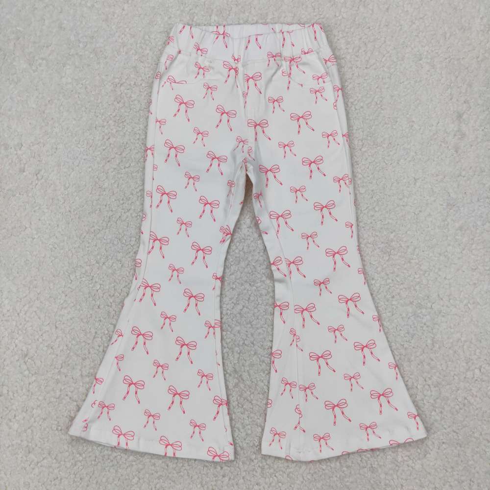 P0732 4.1y   White denim trousers with pink bow pattern pants