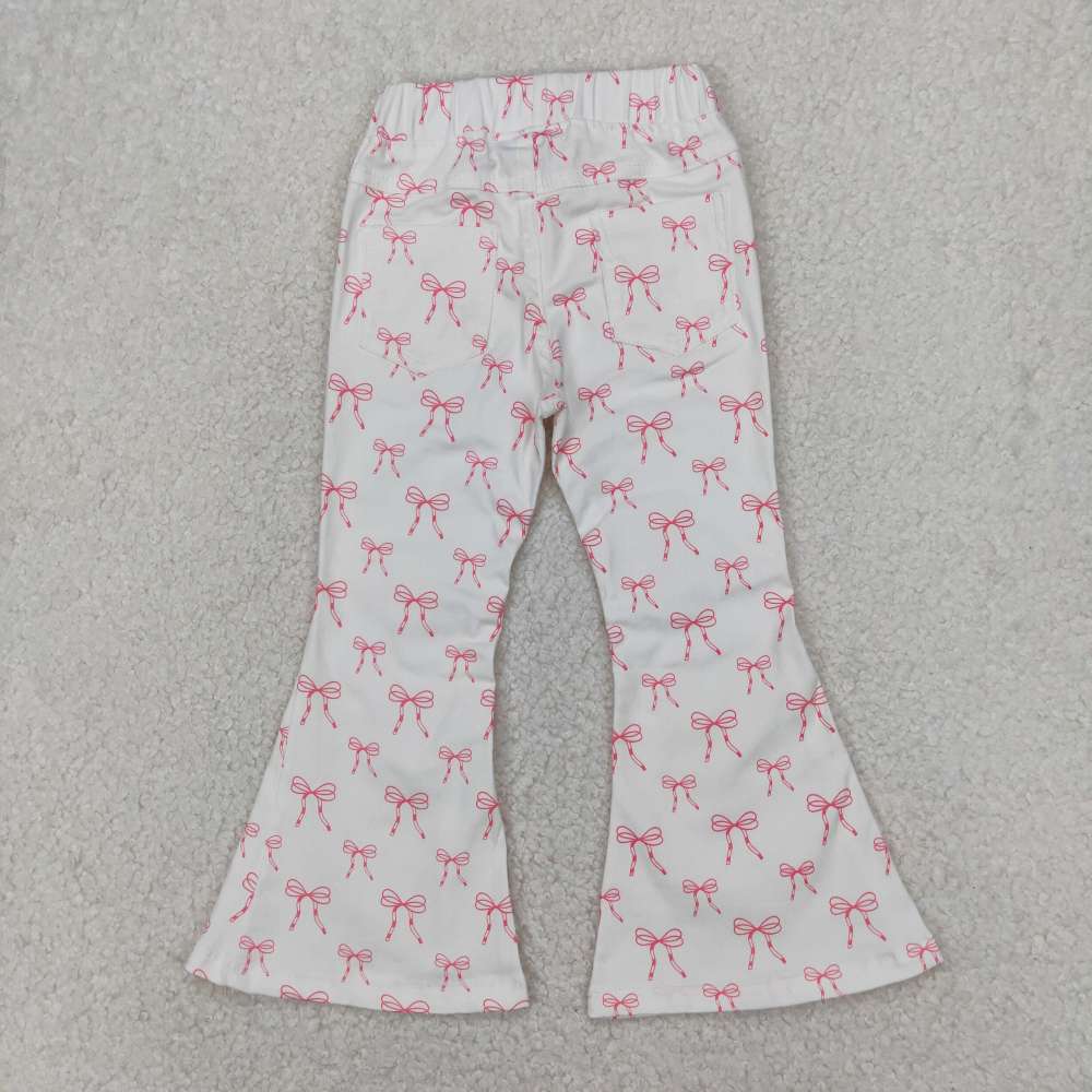 P0732 4.1y   White denim trousers with pink bow pattern pants