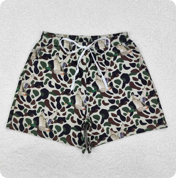 S0468y Adult men's duck camouflage green swimming trunks