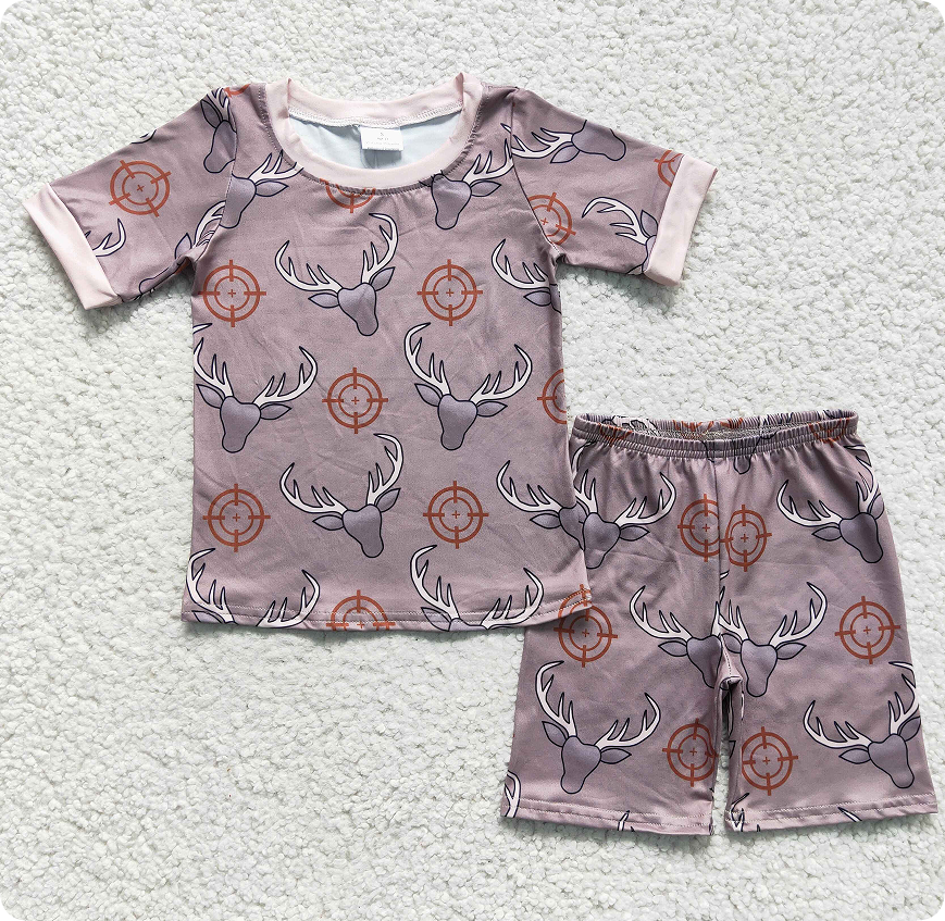 BSSO0099 4.4y Boys' dark brown short-sleeved shorts suit