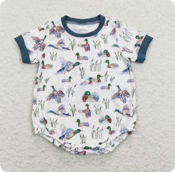 SR0894 4.4y Duck Blue and White Short Sleeve romper