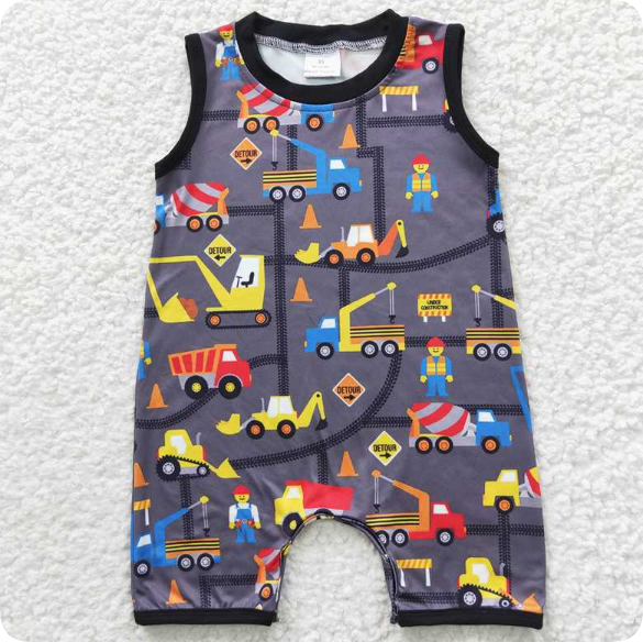 SR0347  4.9Y Boys' Grey Sleeveless Engineering Truck romper