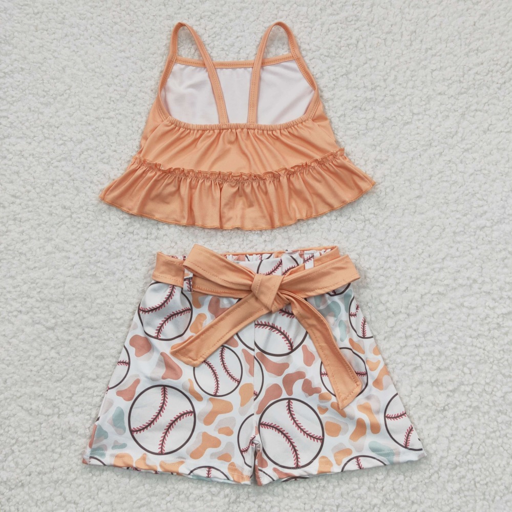 GSSO0172  4.12y Girls Baseball Orange Tank Top and Shorts Set