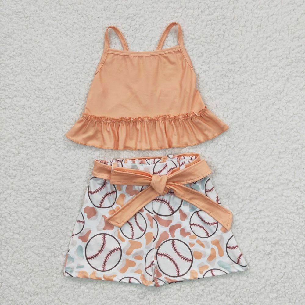 GSSO0172  4.12y Girls Baseball Orange Tank Top and Shorts Set