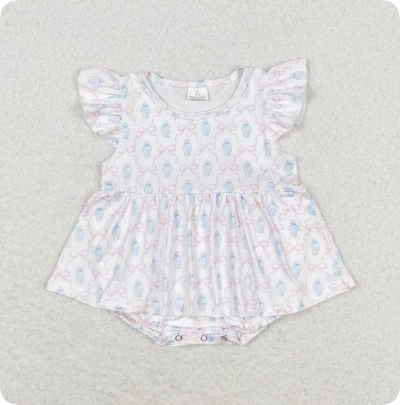 SR1217 4.12 Y Bottle Bow Pink and White Vest romper