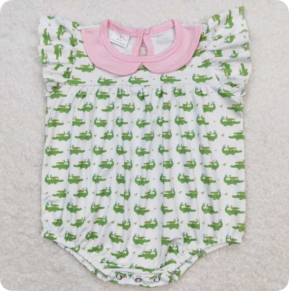 SR1068 4.15 Y Crocodile pink baby collar white vest romper
