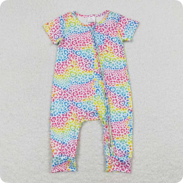 SR0977 4.15 Y Colorful leopard lace zip-up short-sleeved romper