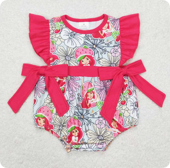 SR0726 4.16 YStrawberry Princess Flower Red Bow Vest romper