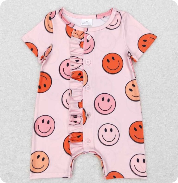 SR0524 4.16 Y Pink short-sleeved bodysuit with smiley face romper