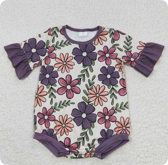 SR0168  4.18 Y Girls flower leaf short sleeve romper