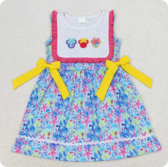 GSD0924 4.18y  Embroidered Bow Mickey Starfish Rose Red Lace Sleeveless Dress