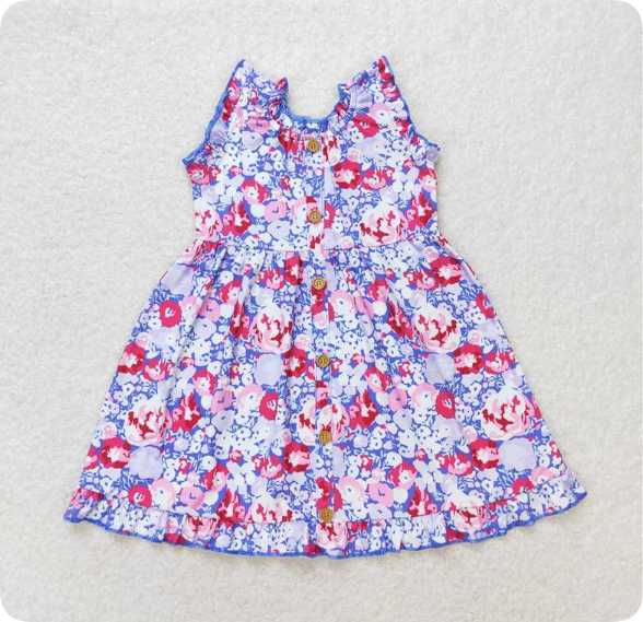 GSD0977 4.19y Floral blue and purple sleeveless dress