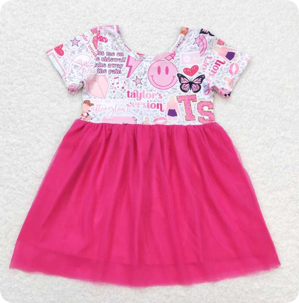 GSD0981 4.19y Taylor Swift rose red tulle short sleeve dress