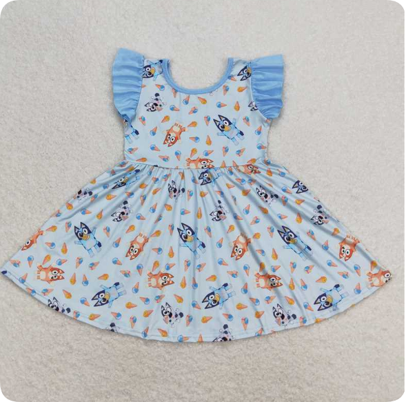 GSD1202 4.19y bluey ice cream blue flying sleeve dress