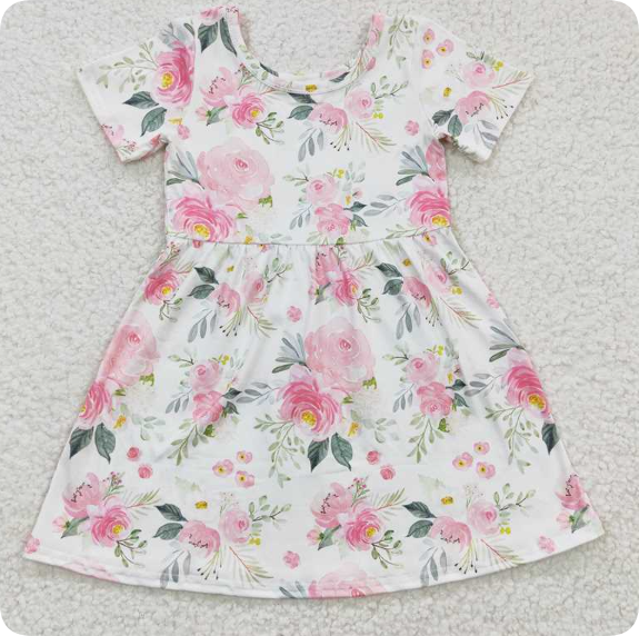 GSD0274 4.25y Pink floral short sleeve dress