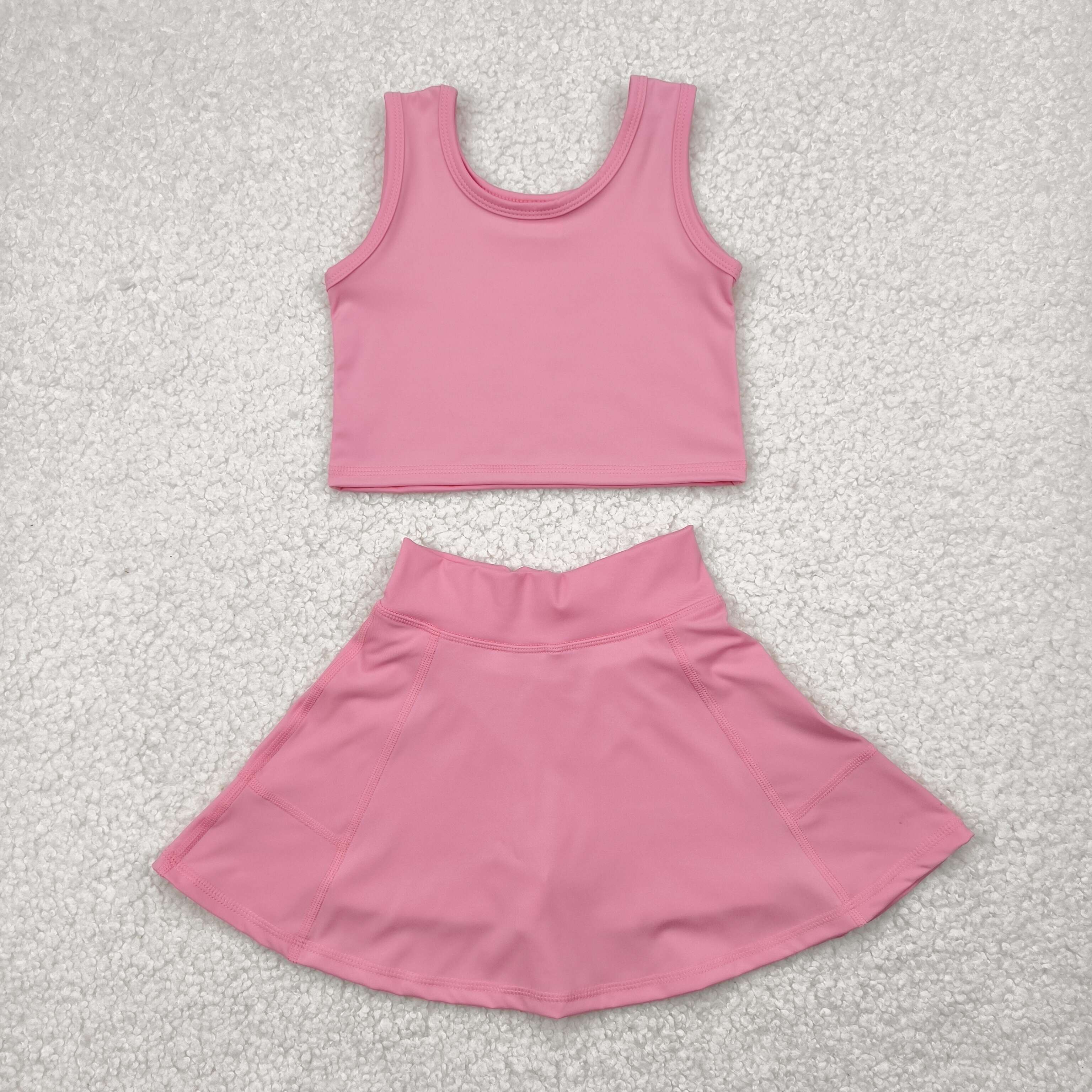 GSD1978 4.26y  Solid Pink Sleeveless Skirt Yoga Set