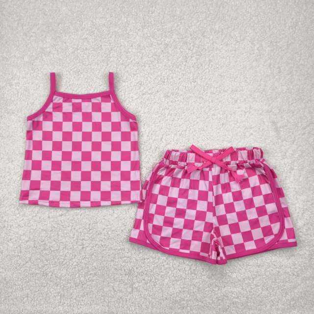 GSSO2336 4.26 y Rose red plaid suspender shorts suit