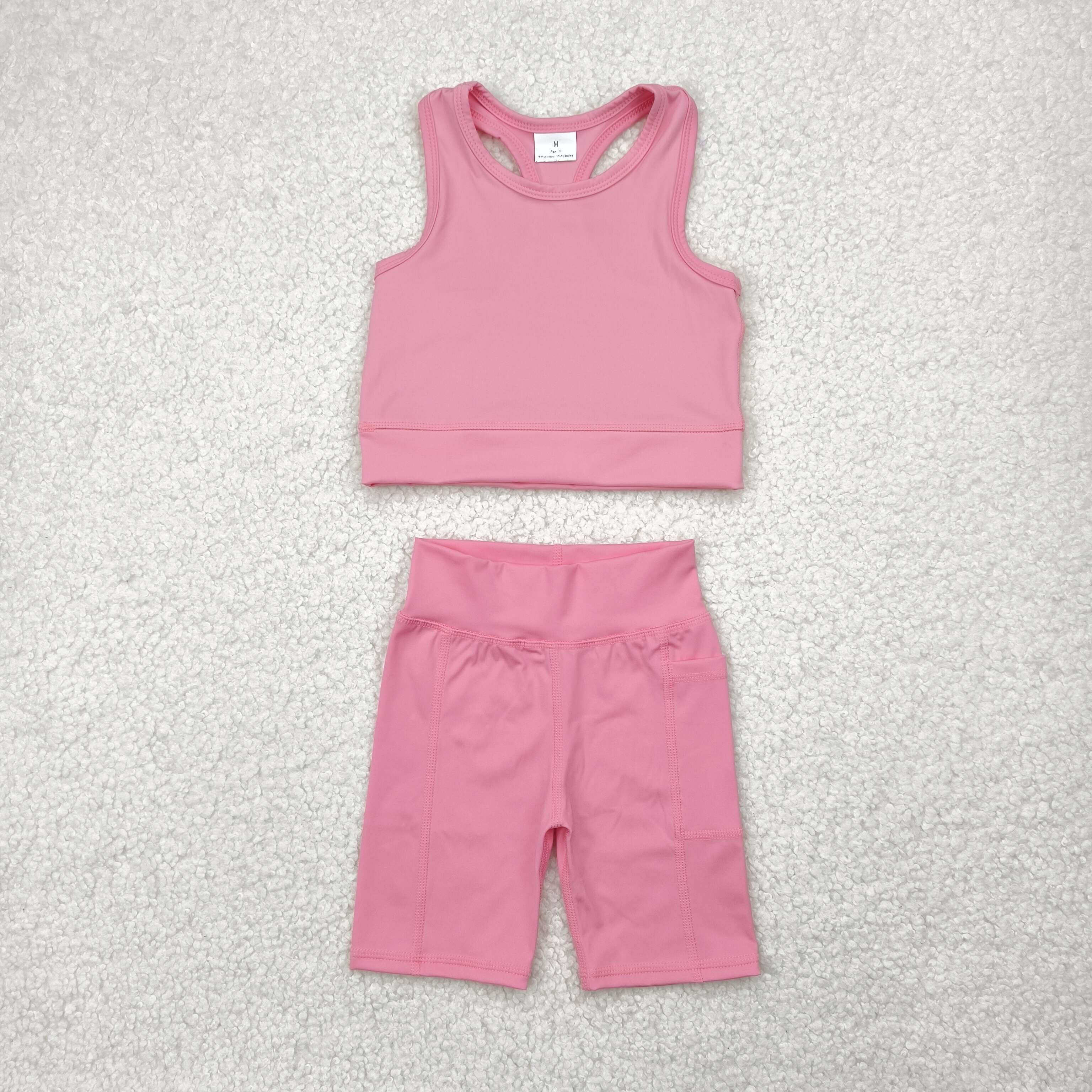 GSSO1516  4.28y  Solid pink vest shorts yoga suit
