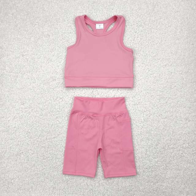 GSSO1516  4.28y  Solid pink vest shorts yoga suit