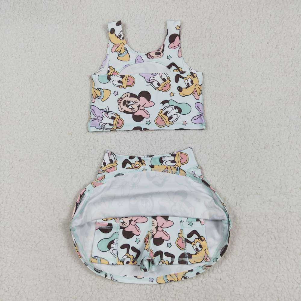 GSD2353 4.29y Mickey Donald Duck Star Vest Skirt Yoga Set