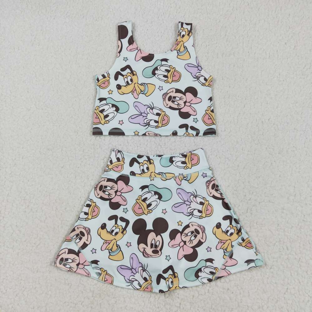GSD2353 4.29y Mickey Donald Duck Star Vest Skirt Yoga Set