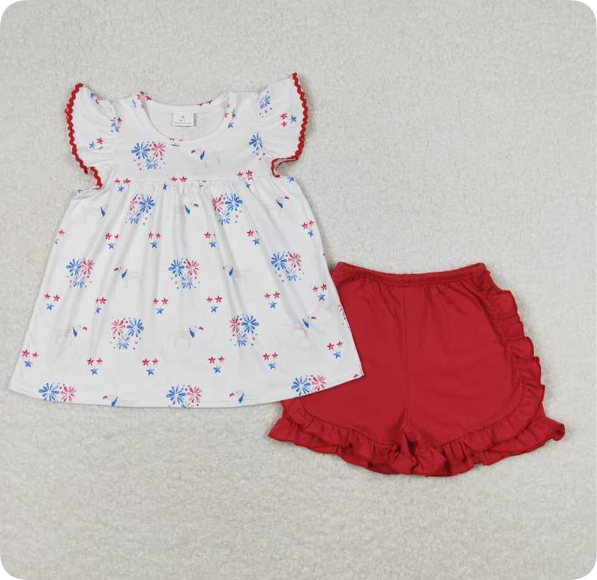 GSSO0797 4.29 y Puppy Star Fireworks White Flying Sleeves Red Shorts Suit