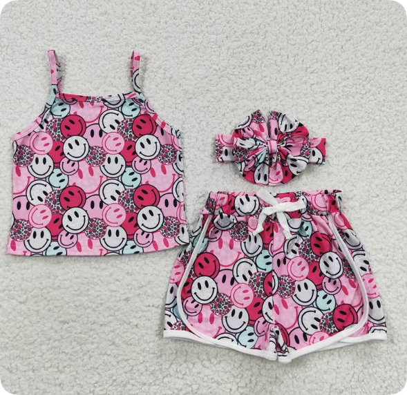 GSSO0340  4.4y Smiley pink headband sleeveless shorts set