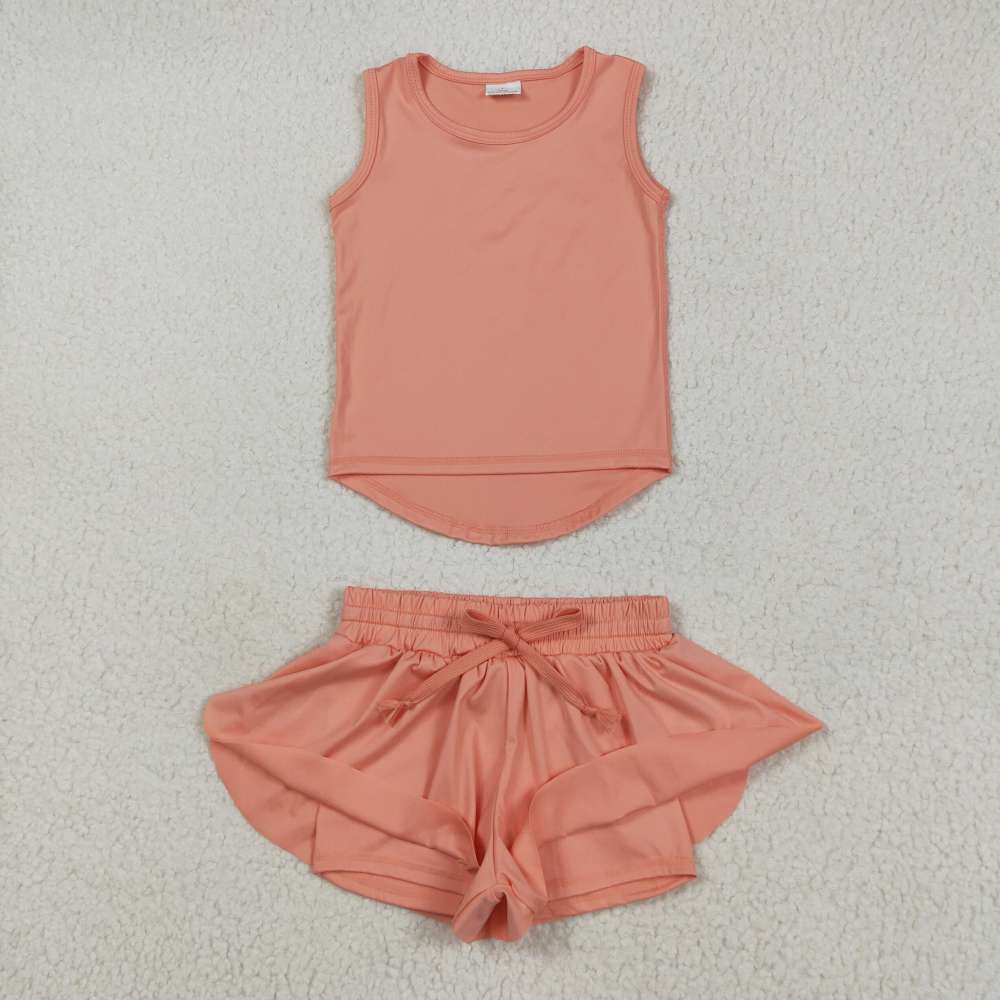 GT0984  5.23y Solid Orange Sleeveless Tank Yoga set