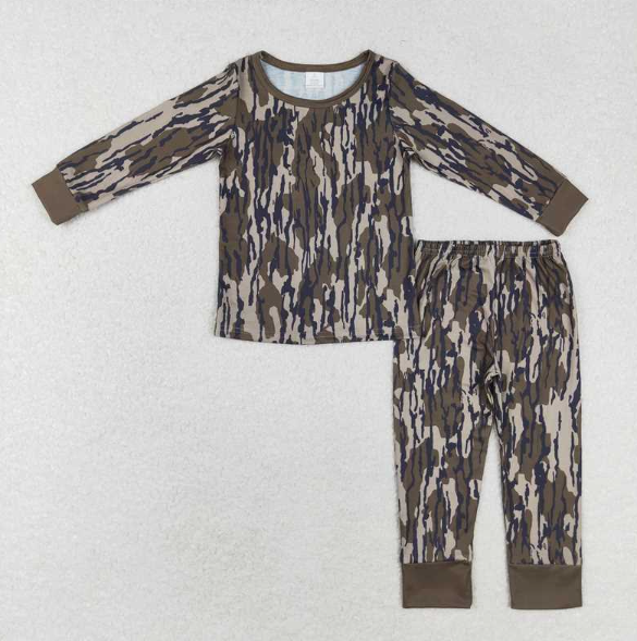 BLP0707 5.27y  bamboo  Army Green Camouflage Round Neck Long Sleeve Long Pants Pajama Set