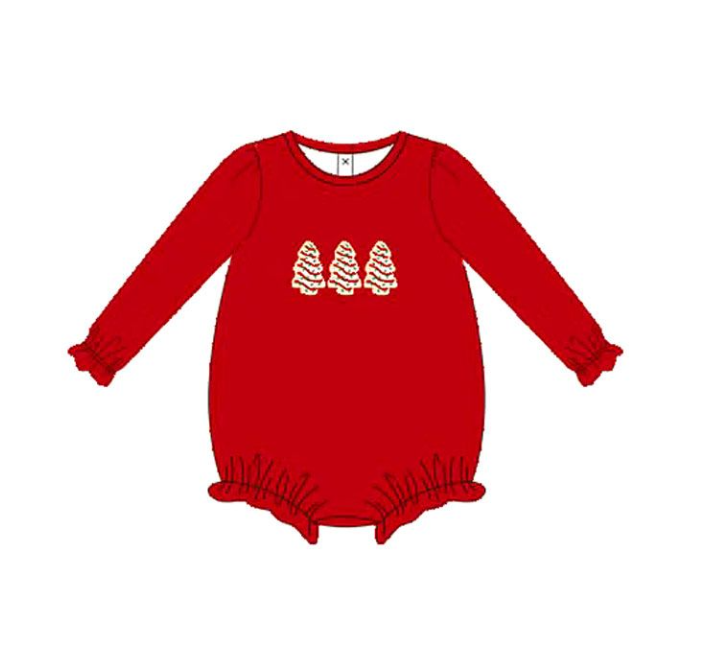 LR2264  5.28y  pre order Christmas Tree Cookie Red Long Sleeve romper