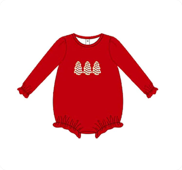 LR2264  5.28y  pre order Christmas Tree Cookie Red Long Sleeve romper