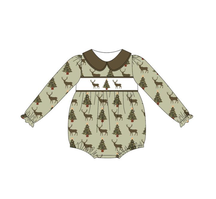 LR2248  5.28y  pre order Christmas Bear House Bow Zipper Long Sleeve romper