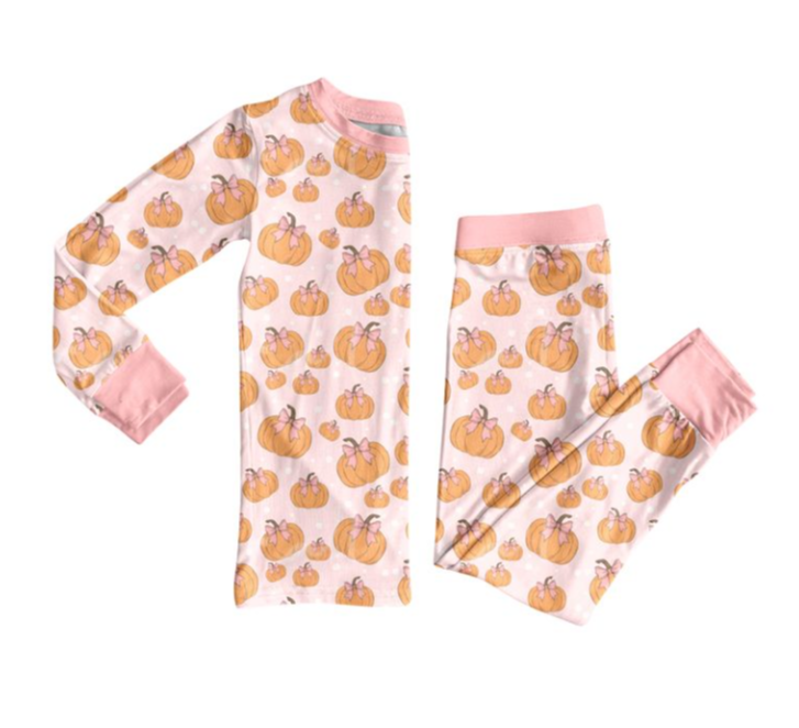 GLP2416 6.2y pre order Bowknot Pumpkin Light Pink Long Sleeve Long Pants Pajama Set