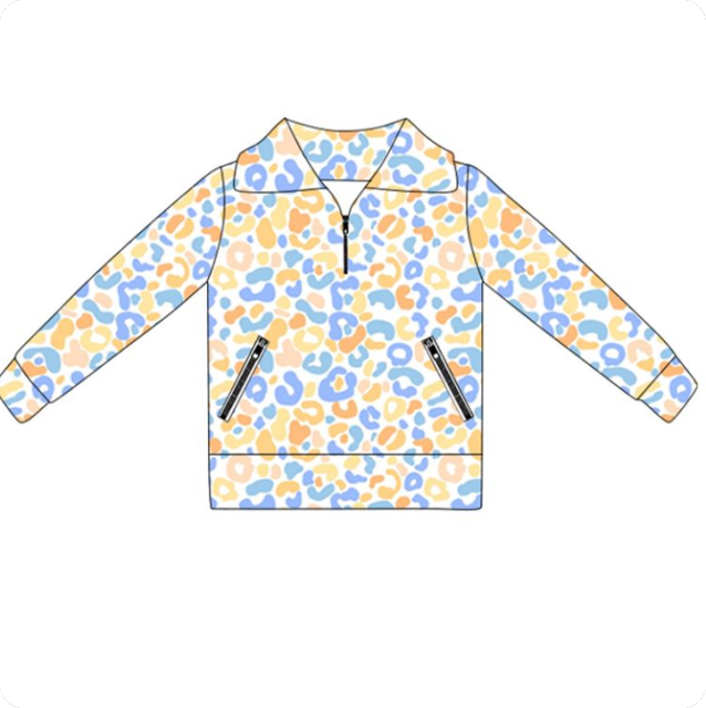 GT1069 6.2y pre order Pink Leopard Print White Yoga Zipper Long Sleeve Top