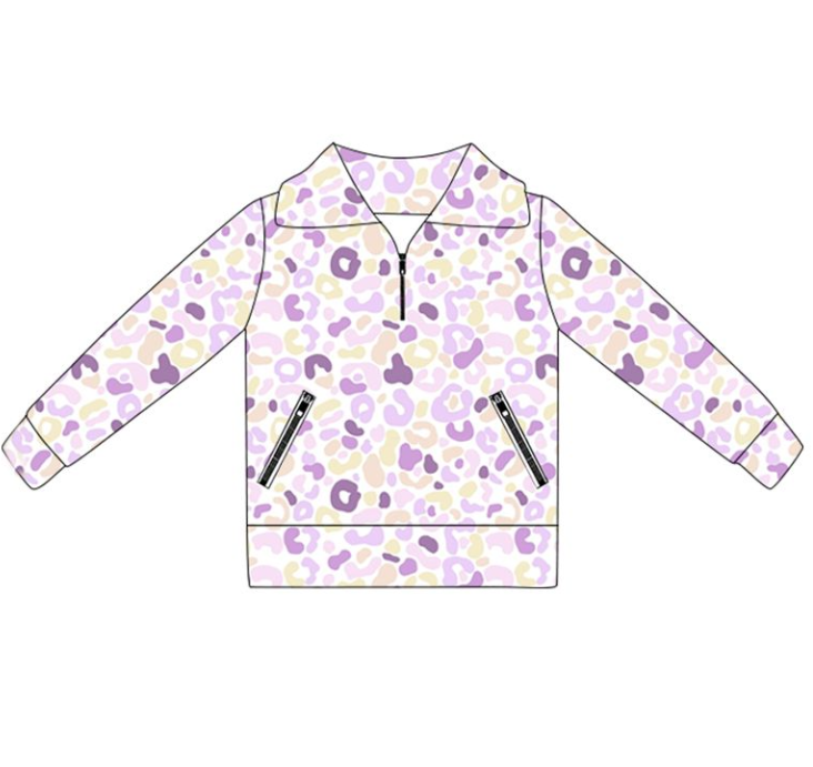 GT1073 6.2y pre order Yellow and purple leopard print yoga zip-up long-sleeved top