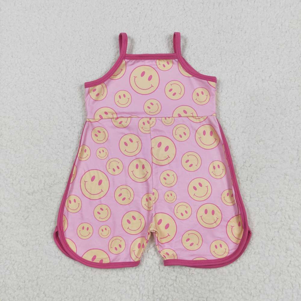 SR3083  6.3y Smiley Pink Sleeveless Suspender Bodysuit